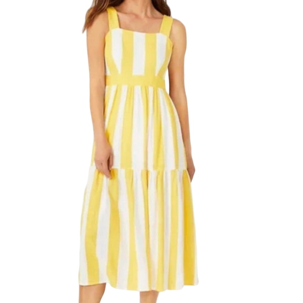 Ann Taylor Yellow White Striped Linen Dress size 14 NWT